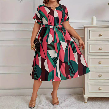 A-Line Dresses - Fashion Printed Lace Up Dress