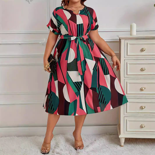 A-Line Dresses - Fashion Printed Lace Up Dress