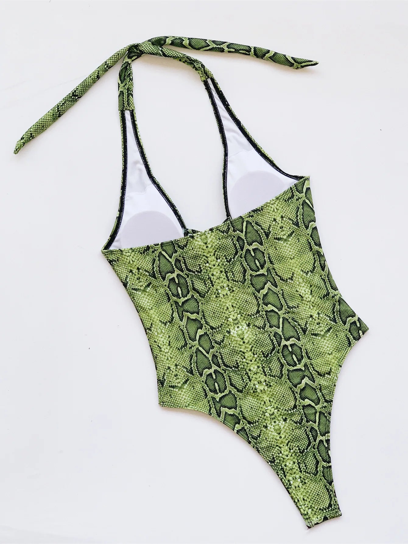 One Piece Swimsuit - Plunge Neck One Piece Halter Swimsuit for Tropical Vacations