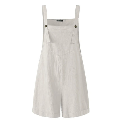 Overalls- Solid Lounge Summer Overalls Playsuit for Women- White- Pekosa Women Fashion