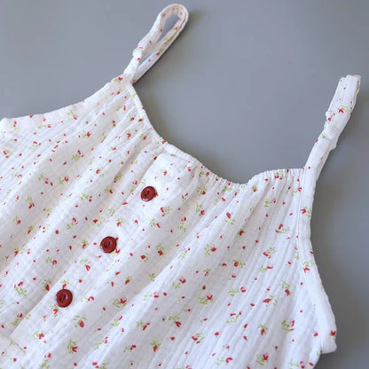 Pajamas - Cotton Nightwear Breathable Pajama Set with Ruffle Detail