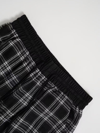 Pants - Casual Lounge Wide-Leg Pants in Plaid for Women