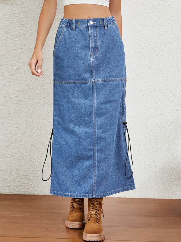 Fallschirmrock aus Denim mit gerüschtem Seitendetail