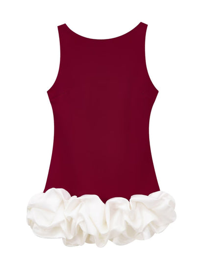 Party Dresses - Red Flounce Accented Black Party Dress
