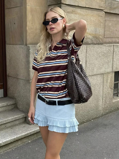 Polos - Casual Striped Polo Shirt for Women