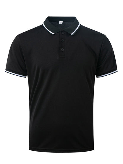 Polos- Men's Contrast Solid Polo Shirt with Short Sleeves- - Pekosa Women Fashion