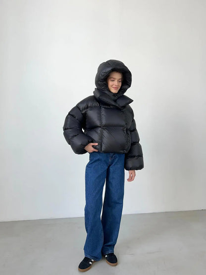Puffer Jackets- Hooded Inflated Puffer Jacket for Outdoor Winter Events- - Pekosa Women Clothing