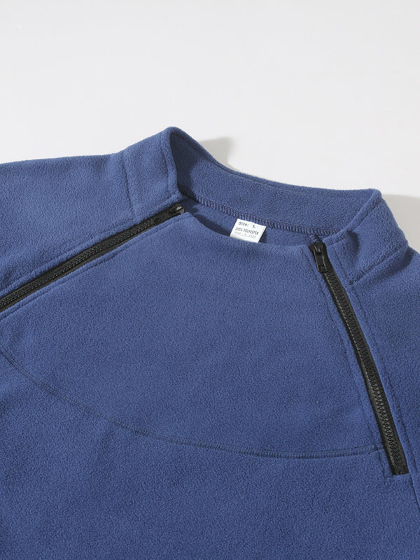 Pullovers - Men's High-Collar Fleece Jacket Zippered Pullover