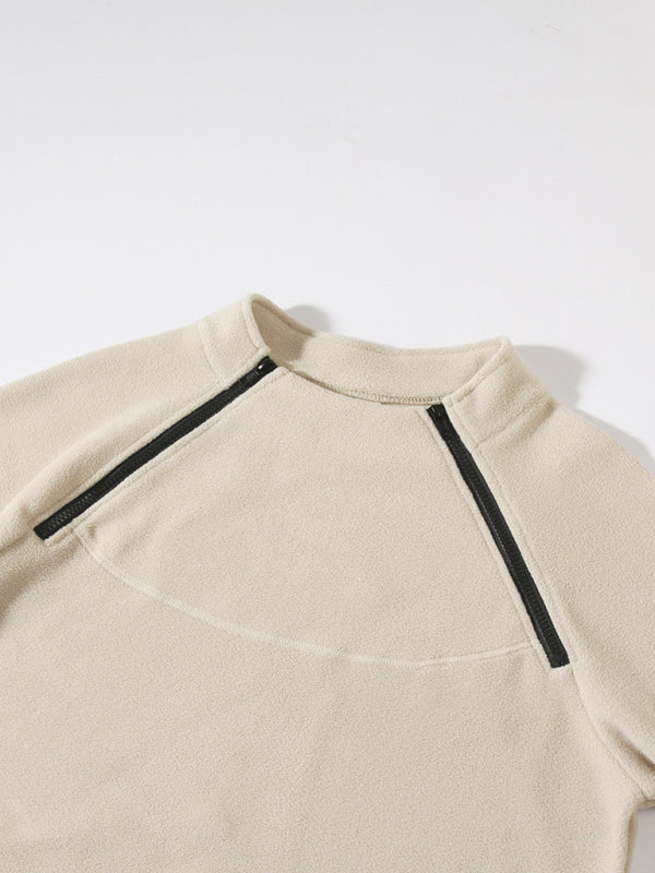 Pullovers - Men's High-Collar Fleece Jacket Zippered Pullover