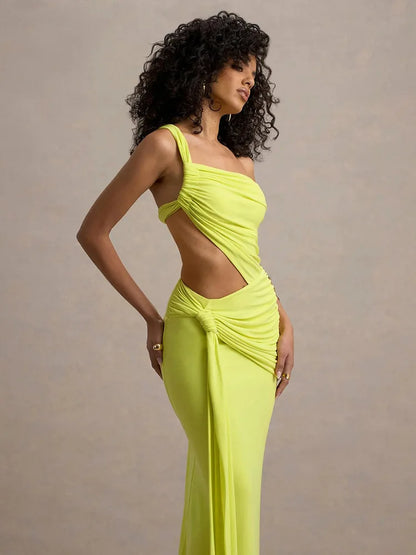 Elegant Dresses - Sexy Sleeveless Hollow Out Irregular Side Ribbon Pleated Long Dress For Women High Waist Elegant Sexy Club Party Dress
