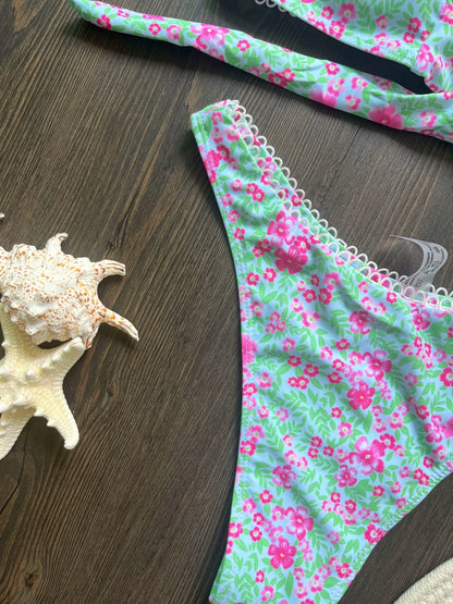 Swimweaar - Floral Flowers Bandeau High Leg Cut Bikini Women Swimwear Female Swimsuit Two-pieces Bikini set Bather Bathing Suit Swim