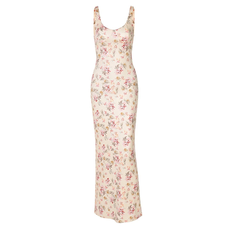 Elegant Dresses - Backless Print Sexy Maxi Dress For Women Fashion Sleeveless High Waist Bodycon Club Party Sexy Slit Dress Elegant