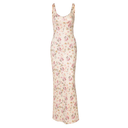 Elegant Dresses - Backless Print Sexy Maxi Dress For Women Fashion Sleeveless High Waist Bodycon Club Party Sexy Slit Dress Elegant