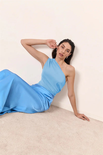 Elegant Dresses - Satin Inclined Shoulder Sexy Maxi Dress Women Fashion Patchwork Sleeveless Backless Bodycon Evening Club Party Dress