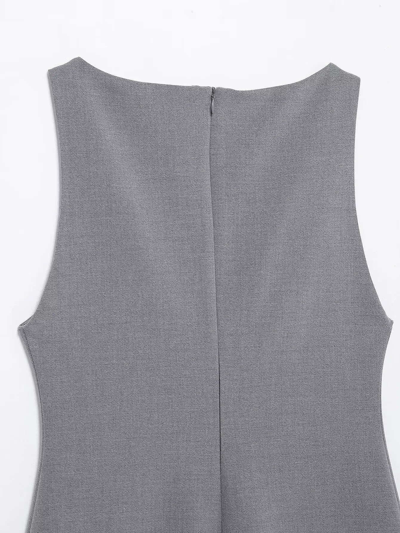 Business Casual Dresses - Women's High Street Sexy Dress Grey O-Neck Sleeveless Patchwork Decorate Zipper Female Summer Fashion Mini Dresses