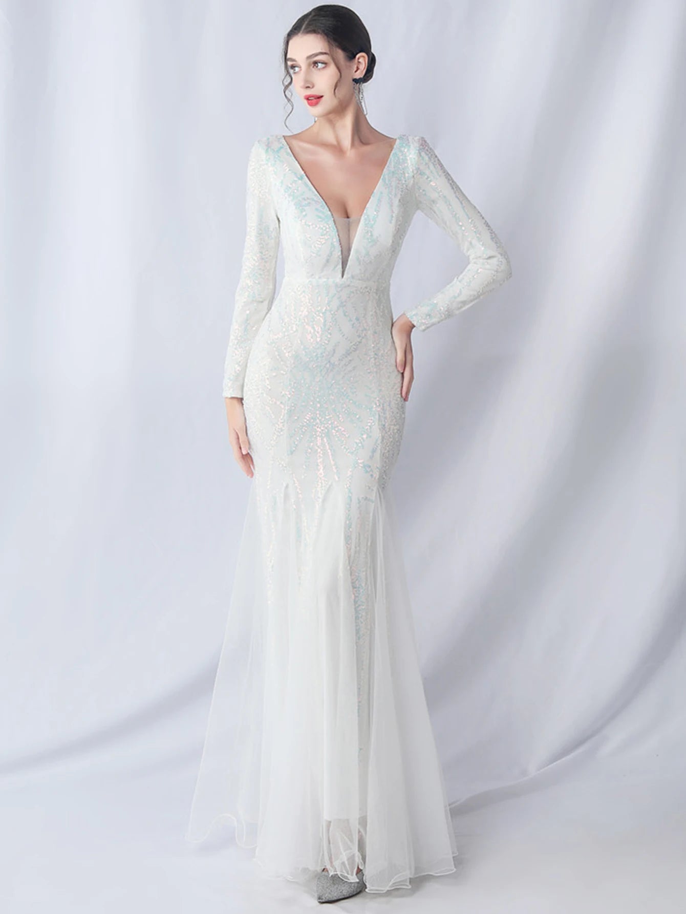 Sequin Dresses - Sexy backless maxi sequin summer dress women 2024 elegant luxury mesh wedding party dress long sleeve evening dresses vestidos
