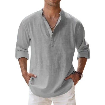 Men Shirts - New Cotton Linen Shirts for Men Casual Shirts Lightweight Long Sleeve Henley Beach Shirts Hawaiian T Shirts for Men