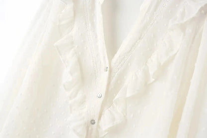 Blouses - 2025 Spring Summer Women French Fashion Chiffon Shirts Ruffle Design Single-breasted Vintage Blouses