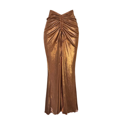 Metallic Swimwear - 2Pcs Hollow Swimsuit Women Sexy Swimwear 2025 New Bikini With Skirt Female Biquini Push Up Swim Suit Bodysuit Beachwear Cover Up