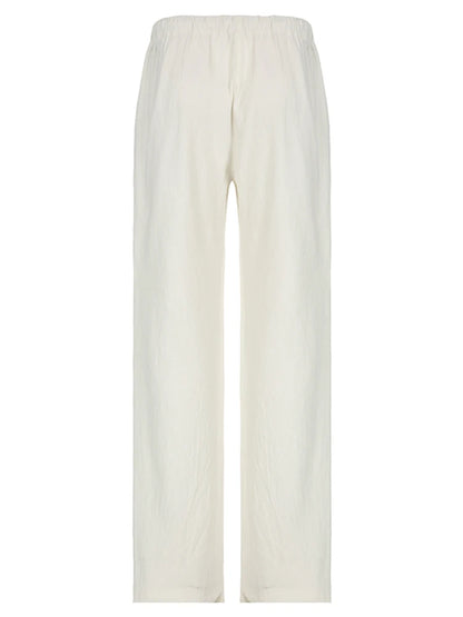 Pants - Sweetown Solid Loose Casual Boho Straight Leg Pants For Women Simple Lazy Comfortable Summer Vacation Trousers