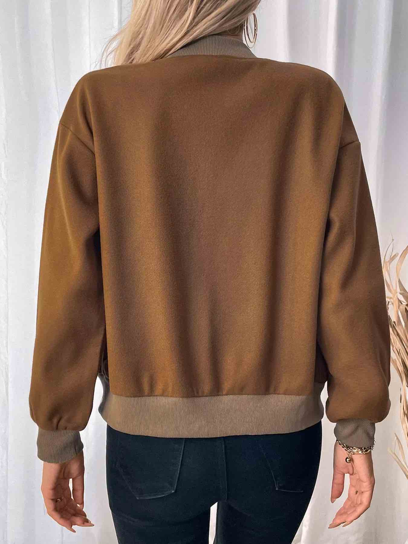 Jackets - Women's Fleece Bomber Jacket with Contrast Pocket