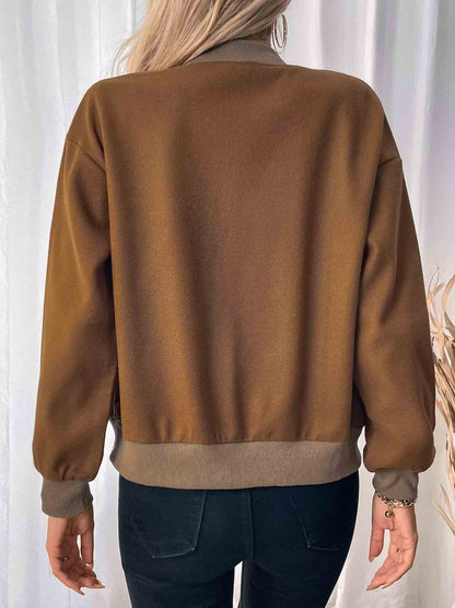 Jackets - Women's Fleece Bomber Jacket with Contrast Pocket
