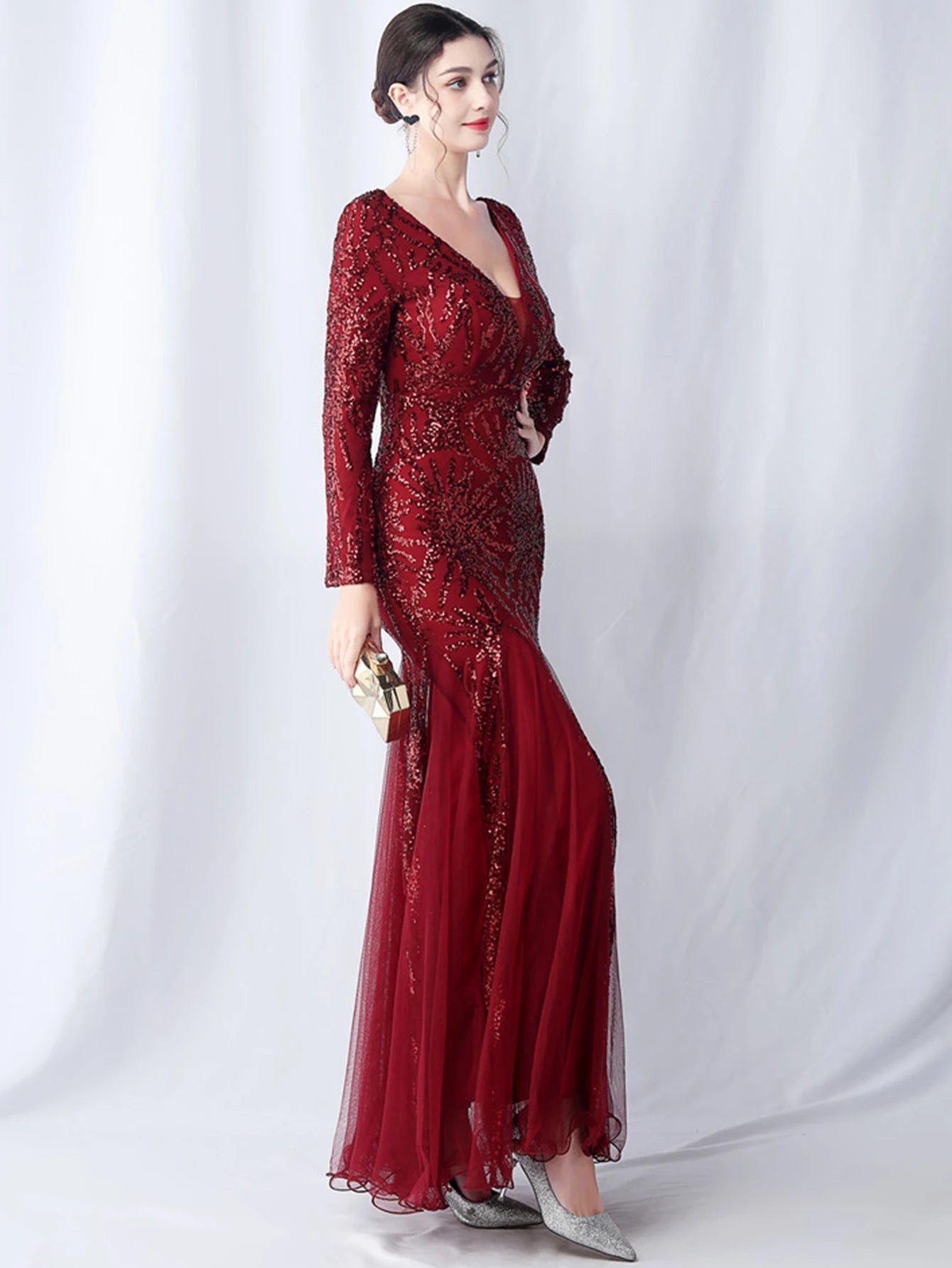 Sequin Dresses - Sexy backless maxi sequin summer dress women 2024 elegant luxury mesh wedding party dress long sleeve evening dresses vestidos
