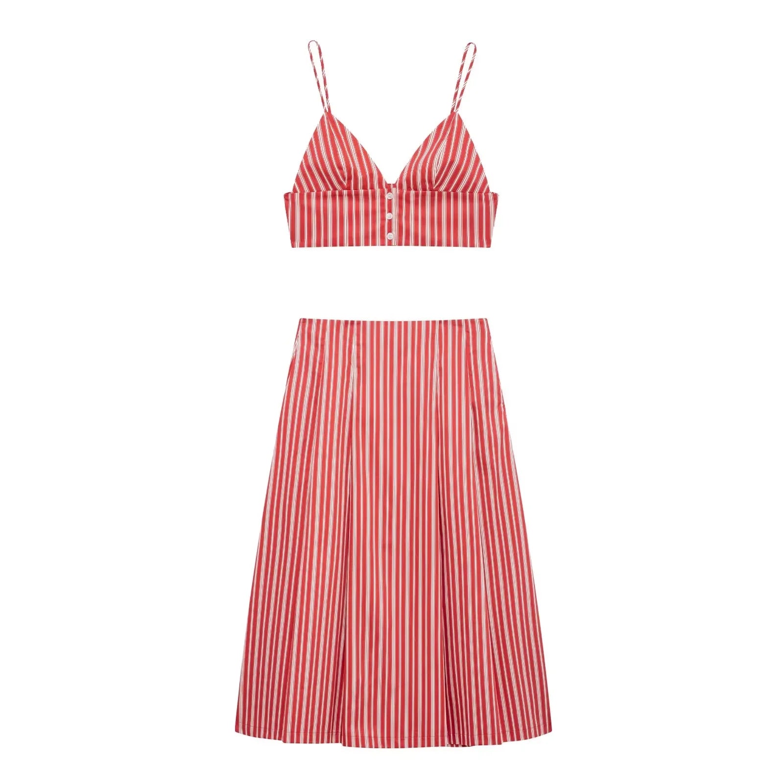 Skirts set - Sexy Club Chic Striped Women Suit Crew Neck Sleeveless Top Loose Long Straight Skirt Fashion 2025 Spring Summer Set
