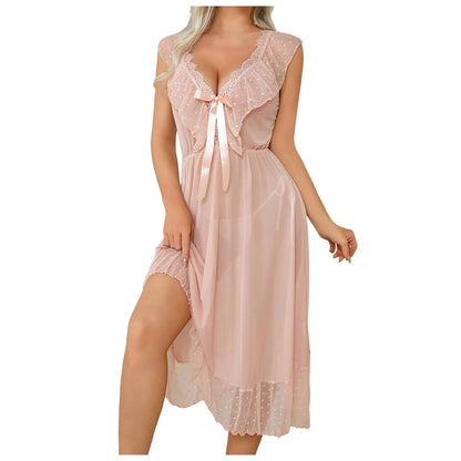  - Fashion Sexy Lace Underwear Pure Desire Wind Nightdress Chiffon Mesh Floral Edge Nightdress Women Pajama ночнушка женская