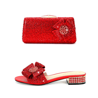 Shoes - New Ladies Rhinestone Clutch Flat Heel Diamond Evening Shoes and Bag suit Rhinestone Flat plus size Stone Slippers Size 34-44
