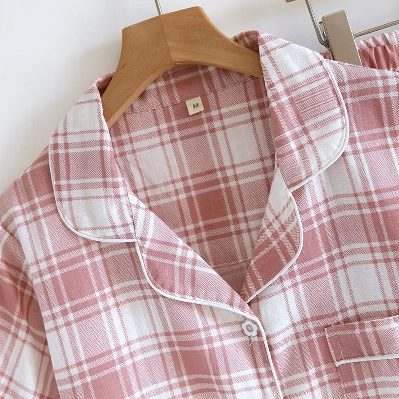 Pajamas - 100% Cotton Women's pajamas Summer Pajama Set Loose-fit Short Sleeve Shorts Trousers Three-piece Thin Homewear
