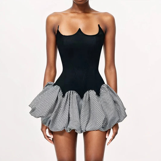 Fit and Flare Dresses - Women's Fashion Back Bandage Design Strapless 2025 Spring New Items Plaid High Elastic Waist A-line Skirt Female 111A02355