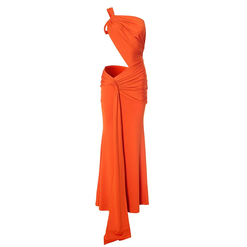 Elegant Dresses - Sexy Sleeveless Hollow Out Irregular Side Ribbon Pleated Long Dress For Women High Waist Elegant Sexy Club Party Dress