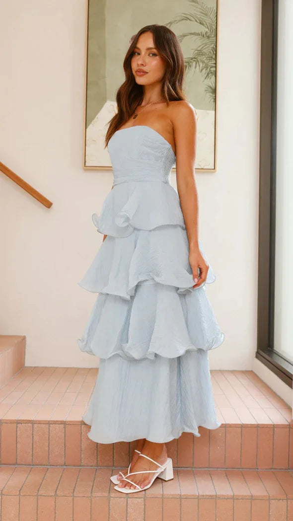 Elegant Dresses - Women's Elegant Tube Top Party Cake Dress Sexy Backless Fashion Solid Color Multi-layered Hem Banquet Dresses Vacation Vestidos