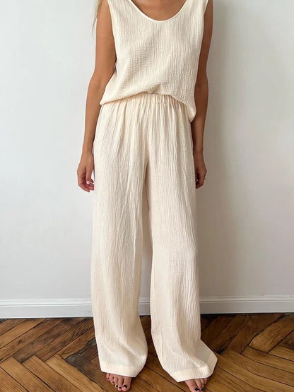 Ensemble de vêtements d'intérieur confortables, débardeur en coton texturé et pantalon ample