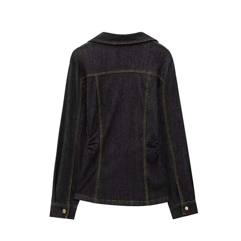 Pants Set - Denim Pants Set Women Lapel Long Sleeve Single Breasted Slim Jacket Zippers Straight Jeans Trousers 2025 Spring Lady Streetwear