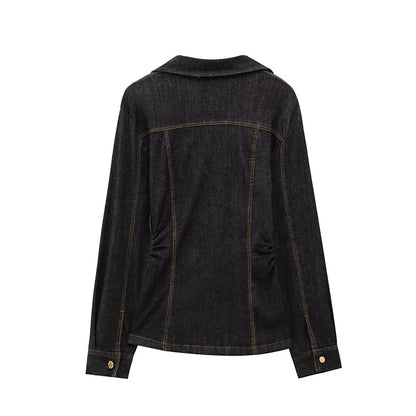 Pants Set - Denim Pants Set Women Lapel Long Sleeve Single Breasted Slim Jacket Zippers Straight Jeans Trousers 2025 Spring Lady Streetwear