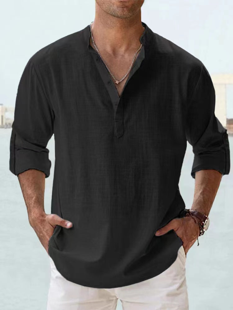 Men Shirts - New Cotton Linen Shirts for Men Casual Shirts Lightweight Long Sleeve Henley Beach Shirts Hawaiian T Shirts for Men