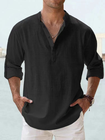 Men Shirts - New Cotton Linen Shirts for Men Casual Shirts Lightweight Long Sleeve Henley Beach Shirts Hawaiian T Shirts for Men