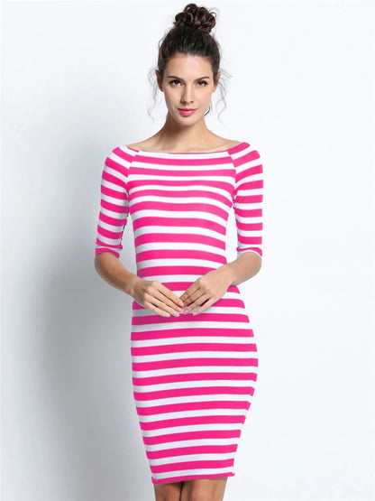 Bodycon dresses - Spring Summer Dresses Woman Size Dresses For Women Casual Stripe Print Off The Shoulder Half Long Sleeve Long Dress Robe Femme