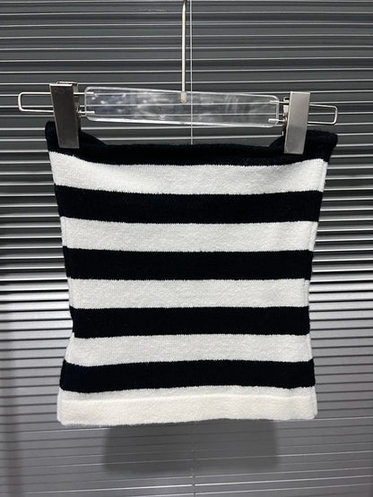 Off Shoulder Tops - Women's Fashion Striped Contrast Color Two-pieces Set Stretch Strapless Long Sleeve Knit Tops 2025 Spring New 33A2346