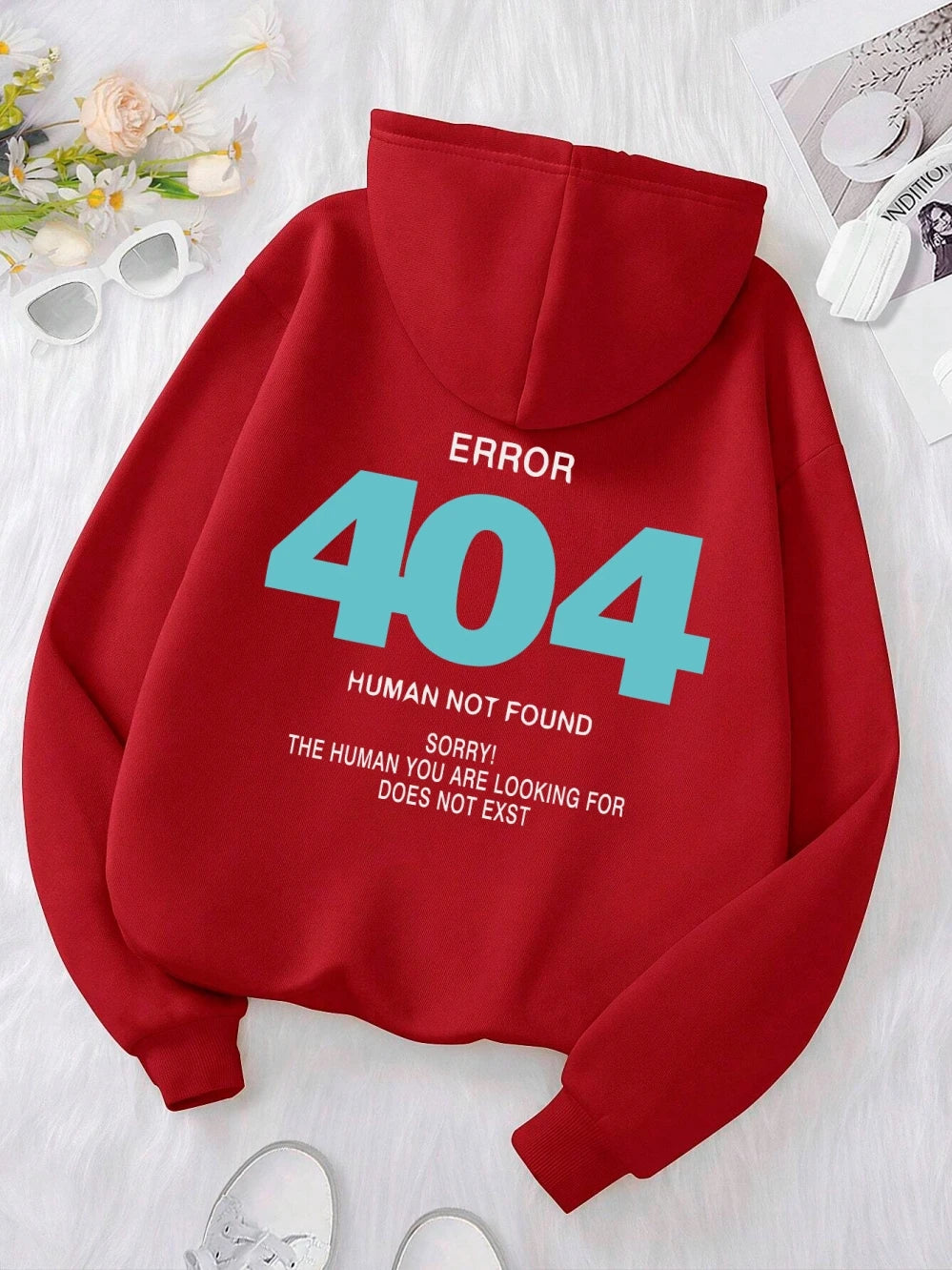 Hoodies - Women's Sweatshirts Error 404 Human Not Found sorry Prints Hoodies Fleece Long Sleeve Oversized Clothes Hip Hop Street Pullover