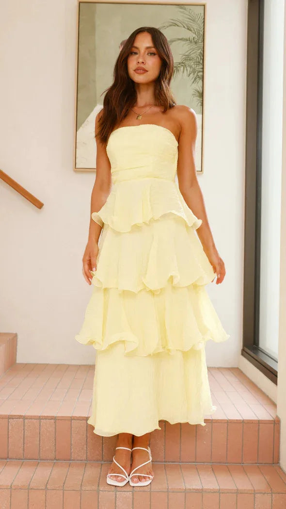 Elegant Dresses - Women's Elegant Tube Top Party Cake Dress Sexy Backless Fashion Solid Color Multi-layered Hem Banquet Dresses Vacation Vestidos