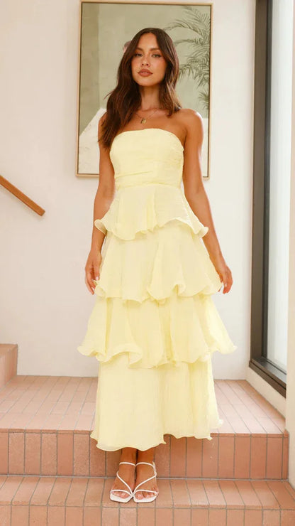 Elegant Dresses - Women's Elegant Tube Top Party Cake Dress Sexy Backless Fashion Solid Color Multi-layered Hem Banquet Dresses Vacation Vestidos