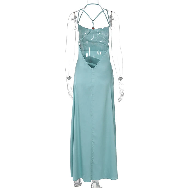 Elegant Dresses - Spaghetti Strap Backless Sexy Maxi Dress Women Gown Fashion Solid Sleeveless Bodycon Evening Club Long Dress Elegant