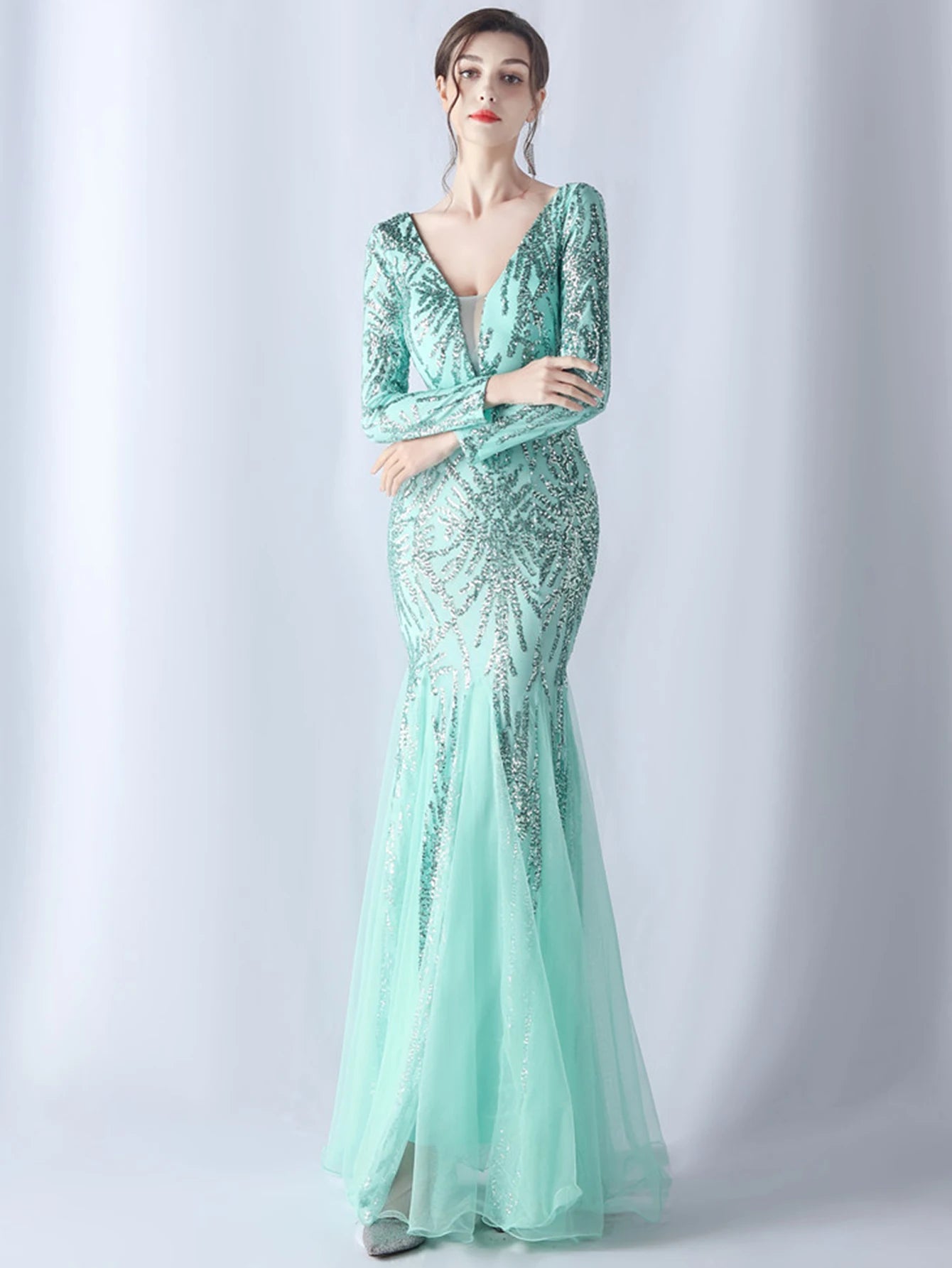 Sequin Dresses - Sexy backless maxi sequin summer dress women 2024 elegant luxury mesh wedding party dress long sleeve evening dresses vestidos