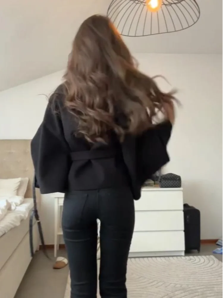 Coats - Elegant Stand Women's Coat Solid Long Sleeve Button Belted Lace-Up Cardigan Jacket 2025 Autumn Winter Outerwear Female Tops