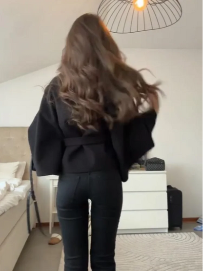 Coats - Elegant Stand Women's Coat Solid Long Sleeve Button Belted Lace-Up Cardigan Jacket 2025 Autumn Winter Outerwear Female Tops