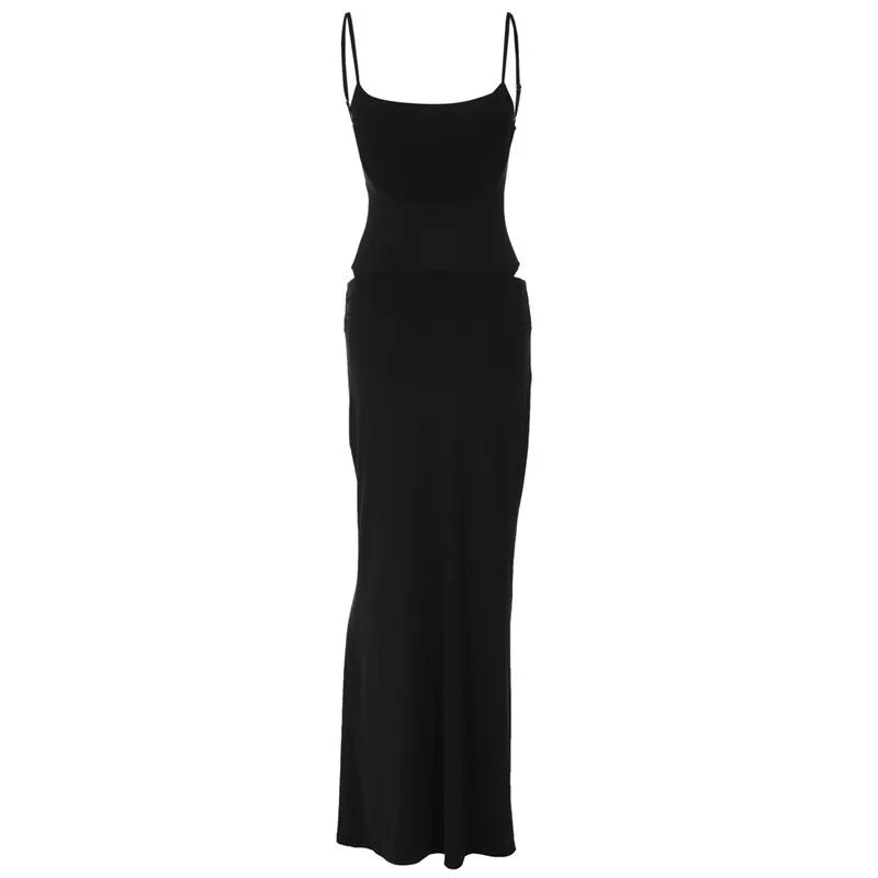 Party Dresses - Black Sexy Dress Sets Women Spaghetti Strap Bodysuit And Maxi Skirt Matching Sets Backless Slim Fit Long Skirt Set