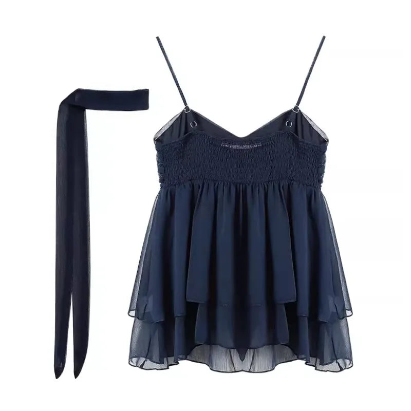 Camis - Mesh Camis Summer Off Shoulder Irregular Casual Hot Girls Camisoles Summer Solid Ruffles Sexy Vests Trendy Female Clothes Tops